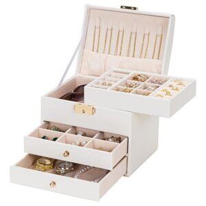 Girls Jewelry Box with Lock: 3 Layer Organizer with Removable Tray
